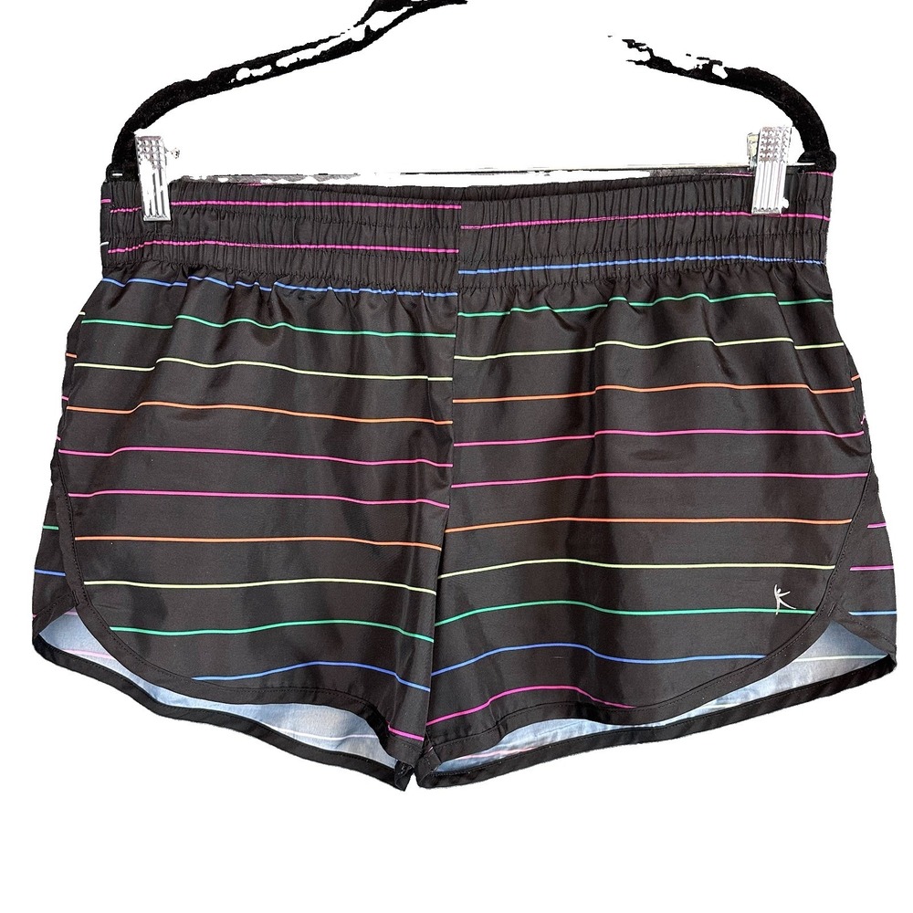 Danskin Now Womens Athletic Striped Lined Shorts Black Multi Large DNL17217P